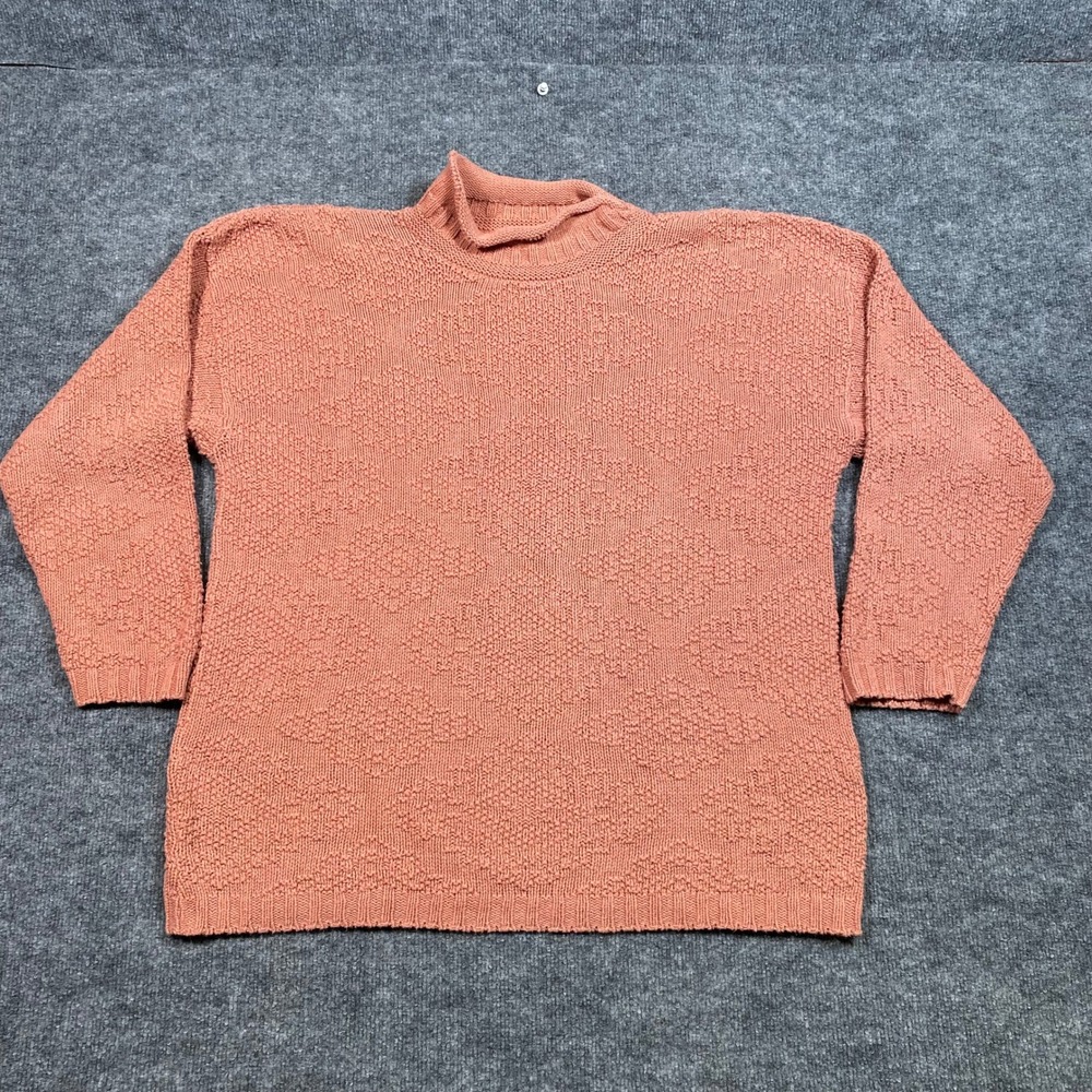 Knit Street Vintage 90s Mock Neck Sweater Mens Medium Coral Diamond‎ Knit USA